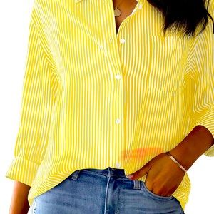 AISEW womens top. Yellow stripe. Size L